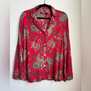 Ralph Lauren - Paisley Button Down Long Sleeve Pajama Top - Size Medium - Red